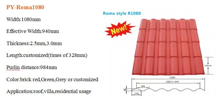 4 Layers Corrugated Synthetic Resin ASA PVC Spanish Plastic Roof Tiles Panels